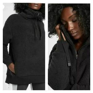 ATHLETA Black Fleece Sherpa 1/4 Zip Funnel Neck Pullover Sweatshirt XXS